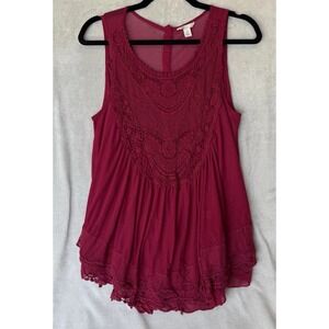 Cato Babydoll Top Womens Small Scarlet Berry Red Dark‎ Feminine Romantic